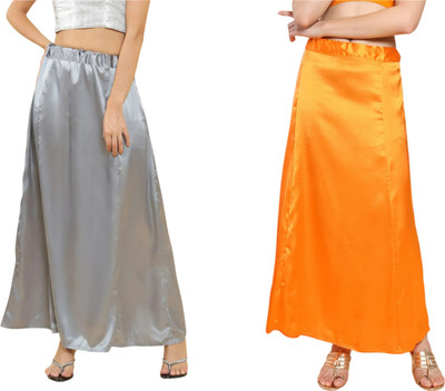 Lootnixx SATIN_SP_GREY+ORANGE Petticoat Combo For women M Pure Satin Petticoat(M)