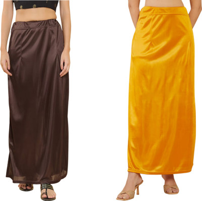 Lootnixx SATIN_SP_DARK_BROWN+MUSTERD_YELLOW Petticoat Combo For women Free Pure Satin Petticoat(Free)