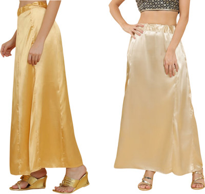 Lootnixx SATIN_SP_GOLD+LIGHT_GOLD Petticoat Combo For women L Pure Satin Petticoat(L)