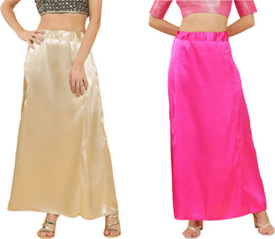 Lootnixx SATIN_SP_LIGHT_GOLD+PINKISH_RED Petticoat Combo For women 3XL Pure Satin Petticoat(3XL)
