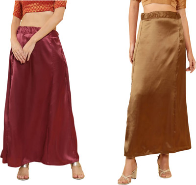 Lootnixx SATIN_SP_MAROON+BROWN Petticoat Combo For women XL Pure Satin Petticoat(XL)