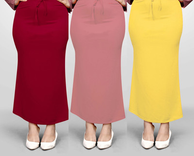 VIDHATA FASHION Fish Cut Petticoat/Peticot Saree Shape Wear Peach, Maroon and Yellow Lycra Blend Petticoat(S)