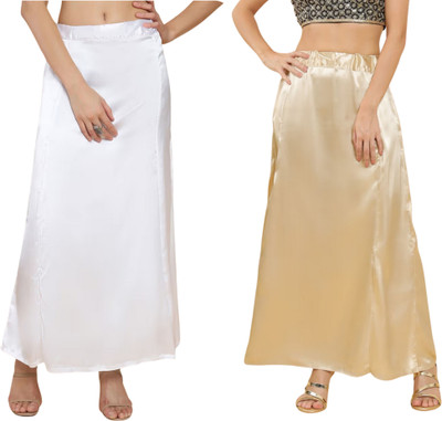 Lootnixx SATIN_SP_WHITE+LIGHT_GOLD Pure Satin petticoat Combo For women M Pure Satin Petticoat(M)