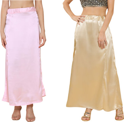 Lootnixx SATIN_SP_LIGHT_PINK+LIGHT_GOLD Petticoat Combo For women L Pure Satin Petticoat(L)