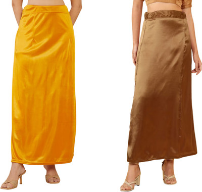 Lootnixx SATIN_SP_MUSTERD_YELLOW+BROWN Pure Satin Petticoat Combo For women XL Pure Cotton Petticoat(XL)