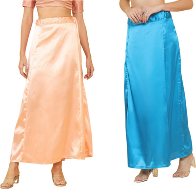 Lootnixx SATIN_SP_LIGHT_PEACH+BLUE Petticoat Combo For women M Pure Satin Petticoat(M)