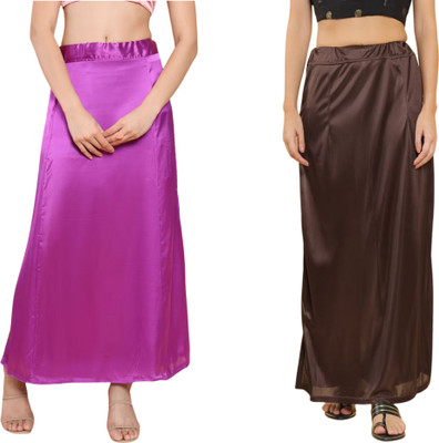 Lootnixx SATIN_SP_PURPLE+DARK_BROWN Petticoat Combo For women Free Pure Satin Petticoat(Free)
