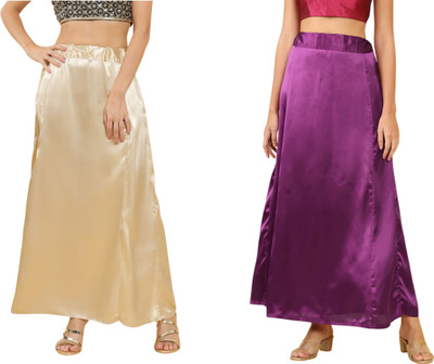 Lootnixx SATIN_SP_LIGHT_GOLD+DARK PURPLE Petticoat Combo For women L Pure Satin Petticoat(L)