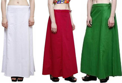 Gugaliya WHITE--RANI-GREEN Pure Cotton Petticoat(Medium)
