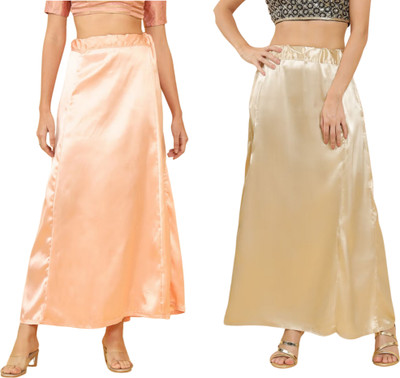 Lootnixx SATIN_SP_LIGHT_PEACH+LIGHT_GOLD Petticoat Combo For women Free Pure Satin Petticoat(Free)