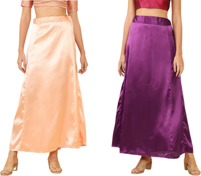 Lootnixx SATIN_SP_LIGHT_PEACH+DARK PURPLE Petticoat Combo For women XL Pure Satin Petticoat(XL)
