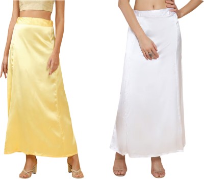 Lootnixx SATIN_SP_LIGHT_YELLOW+WHITE Petticoat Combo For women Large Pure Satin Petticoat(Large)