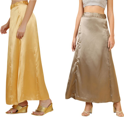 Lootnixx SATIN_SP_GOLD+LIGHT BROWN Petticoat Combo For women 3XL Pure Satin Petticoat(3XL)