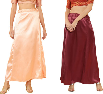 Lootnixx SATIN_SP_LIGHT_PEACH+MAROON Petticoat Combo For women XL Pure Satin Petticoat(XL)