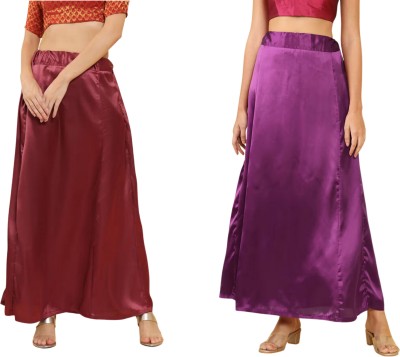 Lootnixx SATIN_SP_MAROON+DARK PURPLE Petticoat Combo For women Small Pure Satin Petticoat(Small)