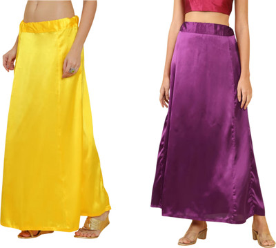 Lootnixx COMBO_SATIN_SP_YELLOW+DARK PURPLE Pure Satin petticoat Combo For women M Pure Satin Petticoat(M)