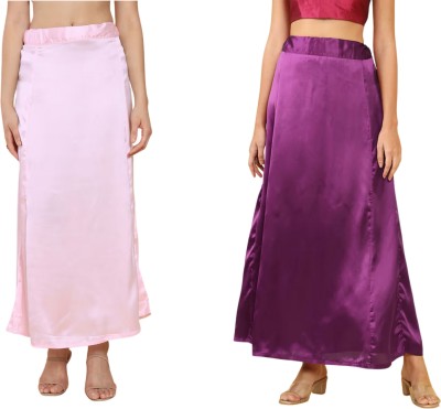 Lootnixx SATIN_SP_LIGHT_PINK+DARK PURPLE Petticoat Combo For women L Pure Satin Petticoat(L)