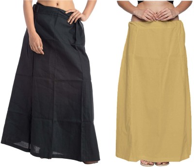 Quickcollection Women Readymade Cotton Pettiocat Saree Inskirt Bottom Wear Black + Beige Cotton Blend Petticoat(Free)