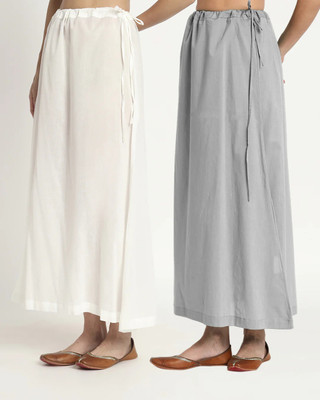 Lootnixx SP_Pristine White & Iced Grey petticoat Combo For women Medium Pure Cotton Petticoat(Medium)