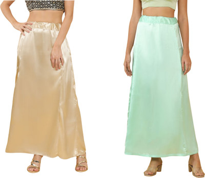 Lootnixx SATIN_SP_LIGHT_GOLD+TEALISH_GREEN Petticoat Combo For women 3XL Pure Satin Petticoat(3XL)