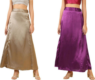Lootnixx SATIN_SP_LIGHT_BROWN+DARK PURPLE Petticoat Combo For women Large Pure Satin Petticoat(Large)