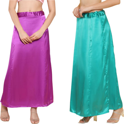 Lootnixx SATIN_SP_PURPLE+LIGHT_SEA_GREEN Petticoat Combo For women 3XL Pure Satin Petticoat(3XL)