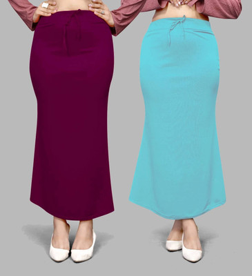 VIDHATA FASHION Fish Cut Petticoat/Peticot Saree Shape Wear Sky Blue and Wine Lycra Blend Petticoat(XL)