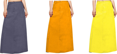 FABMORA PTC_COMBO_3_MUSTARD_GREY_YELLOW Pure Cotton Petticoat(Free)
