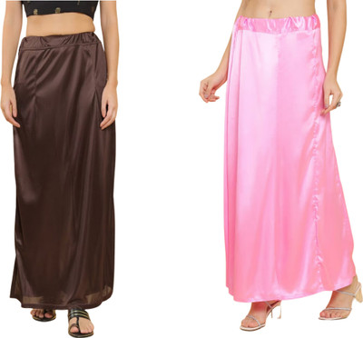 Lootnixx SATIN_SP_DARK_BROWN+PINK Petticoat Combo For women XL Pure Satin Petticoat(XL)