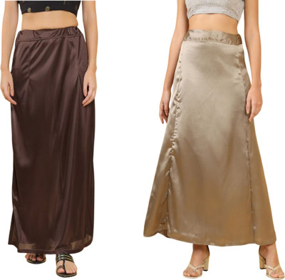 Lootnixx SATIN_SP_DARK_BROWN+LIGHT_BROWN Petticoat Combo For women XL Pure Satin Petticoat(XL)