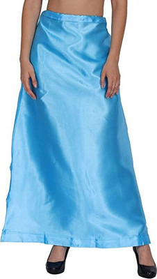 Bigmegamart Women Casual Inskirt Daily Wear Readymade Saree Underskirt Sea Blue Satin Blend Petticoat(Free)