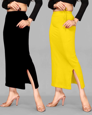 DRESQUE STORE Slim Saree shapewear Combo Black & Lemon Yellow (L) Lycra Blend Petticoat(L)