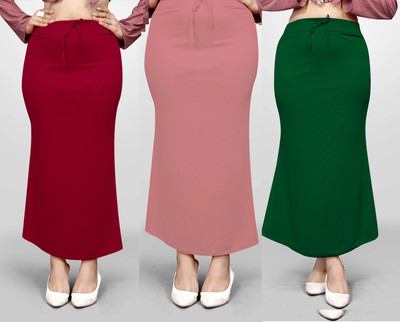 VIDHATA FASHION Fish Cut Petticoat/Peticot Saree Shape Wear Peach, Maroon and Green Lycra Blend Petticoat(M)