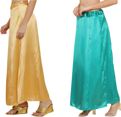 Lootnixx SATIN_SP_GOLD+LIGHT_SEA_GREEN Petticoat Combo For women 3XL Pure Satin Petticoat(3XL)