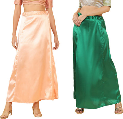 Lootnixx SATIN_SP_LIGHT_PEACH+MINT_GREEN Petticoat Combo For women Large Pure Satin Petticoat(Large)