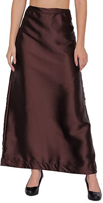 Bigmegamart Women Casual Inskirt Daily Wear Readymade Saree Underskirt Brown Satin Blend Petticoat(Free)