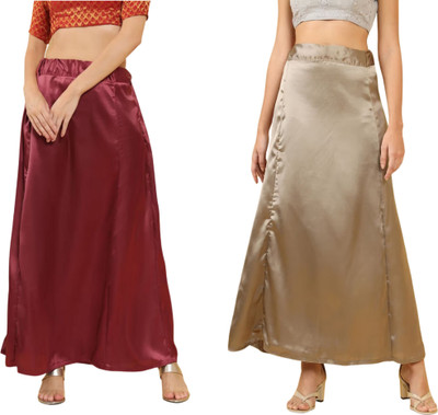Lootnixx SATIN_SP_MAROON+LIGHT BROWN Petticoat Combo For women M Pure Satin Petticoat(M)