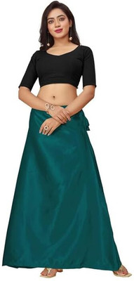 Maa Kali Emporium Pure Satin Bottle Green Petticoat Pure Satin Petticoat(Free)