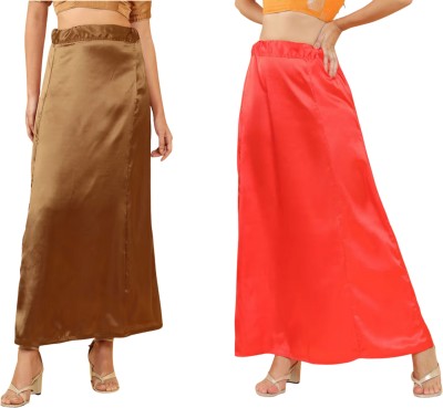 Lootnixx SATIN_SP_BROWN+RED Pure Satin Petticoat Combo For women Free Pure Satin Petticoat(Free)