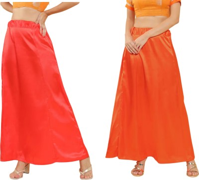 Lootnixx SATIN_SP_RED+ORANGY_RED Pure Satin petticoat Combo For women L Pure Satin Petticoat(L)