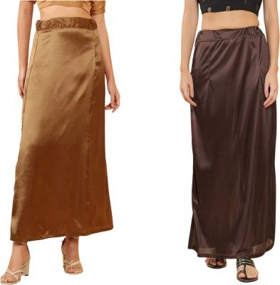 Lootnixx SATIN_SP_BROWN+DARK_BROWN Pure Satin Petticoat Combo For women 3XL Pure Satin Petticoat(3XL)