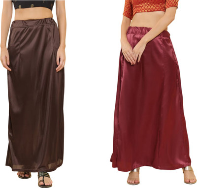 Lootnixx SATIN_SP_DARK_BROWN+MAROON Petticoat Combo For women S Pure Satin Petticoat(S)