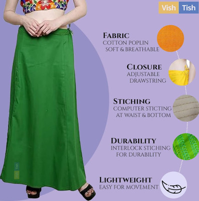 Maa sharda garments Pak Green saree cotton petticoat Cotton Blend Petticoat(Free)