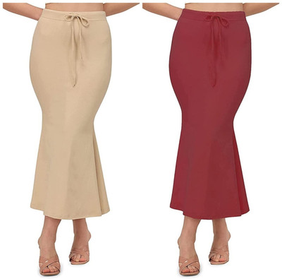 HOC SW-CREAM & MAROON Lycra Blend Petticoat(M)