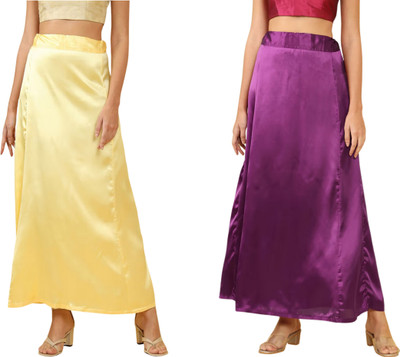 Lootnixx SATIN_SP_LIGHT_YELLOW+DARK PURPLE Petticoat Combo For women Free Pure Satin Petticoat(Free)