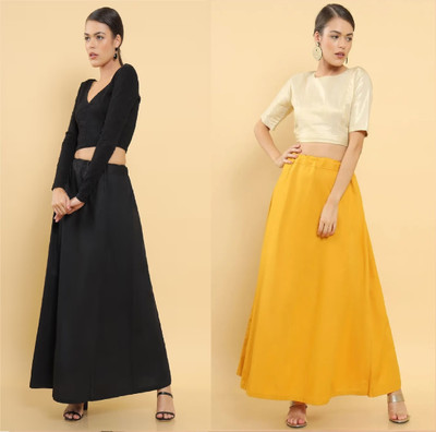 Lootnixx SP_Yellowish Orange + Black petticoat Combo For women S Pure Cotton Petticoat(S)