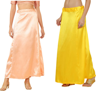 Lootnixx SATIN_SP_LIGHT_PEACH+YELLOW Petticoat Combo For women XL Pure Satin Petticoat(XL)