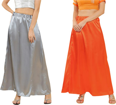 Lootnixx SATIN_SP_GREY+RED Petticoat Combo For women XL Pure Satin Petticoat(XL)