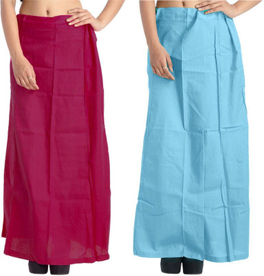 Ananya Fashion Women Readymade Pettiocat Saree Inskirt Bottom Wear Magenta & Sky Blue Cotton Blend Petticoat(Free)