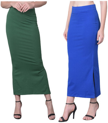 Comfort Lady Saree Shapewear 2 Pcs (Green and Indigo) Cotton Blend Petticoat(XL)